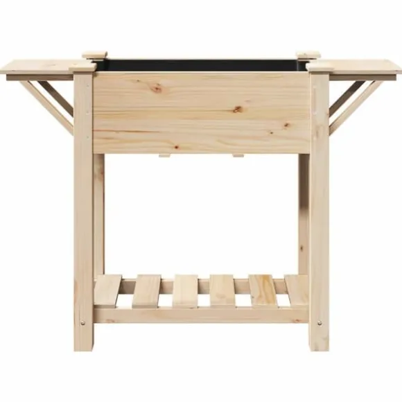 Beige blomsterkrukke med hylde i massivt fyrretræ | Størrelse: 111 x 37 x 76.5 cm