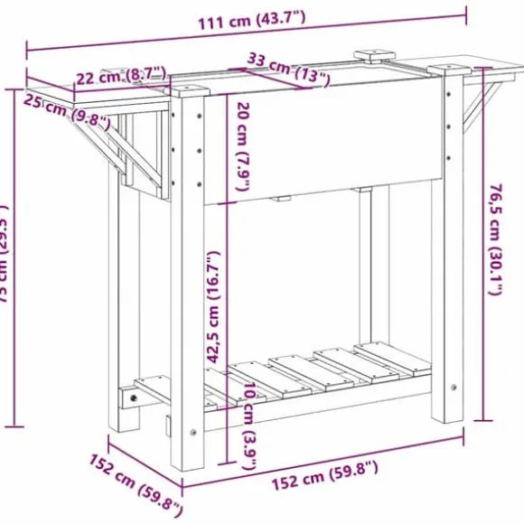 Beige blomsterkrukke med hylde i massivt fyrretræ | Størrelse: 111 x 37 x 76.5 cm