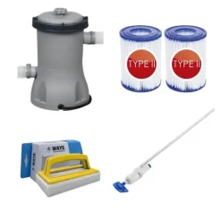 Bestway - Pool Støvsuger AquaReach & Filter Pump 2006 L/h & 2 Filtre Type II &WAYS Skrubebørste