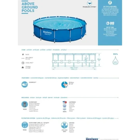 Bestway Pool Steel Pro - Poolpakke - 396x84 cm