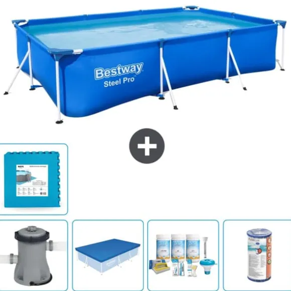 Bestway Rectangular Steel Pro Swimming Pool - 300 x 201 x 66 cm - Blå - Inklusive Tilbehør CB12