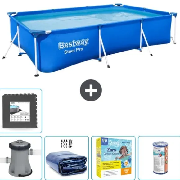 Bestway Rectangular Steel Pro Swimming Pool - 300 x 201 x 66 cm - Blå - Inklusive Tilbehør CB18