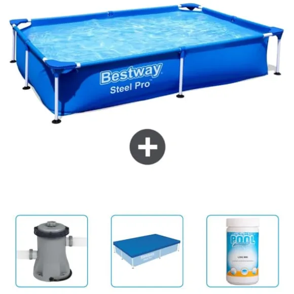 Bestway Rectangular Steel Pro Swimming Pool - 221 x 150 x 43 cm - Blå - Inkluderet tilbehør CB39