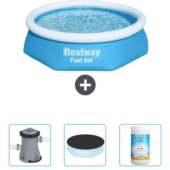 Bestway Round Oppustelig Fast Set Swimming Pool - 244 x 61 cm - Blå - Inkluderet tilbehør CB39