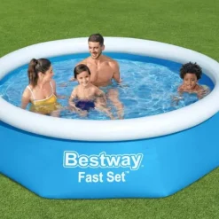 Bestway Round Oppustelig Fast Set Swimming Pool - 244 x 61 cm - Blå - Inkluderet tilbehør CB39