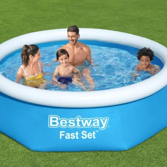 Bestway Round Oppustelig Fast Set Swimming Pool - 244 x 61 cm - Blå - Inkluderet tilbehør CB39