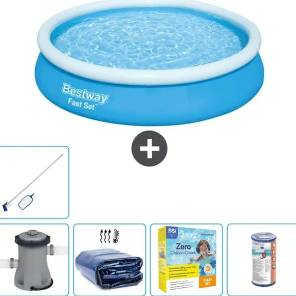 Bestway Round Oppustelig Fast Set Swimming Pool - 366 x 76 cm - Blå - Inklusive Tilbehør CB20