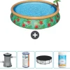 Bestway Round Oppustelig Fast Set Swimming Pool - Paradise Print - 457 x 84 cm - Inklusive Tilbehør CB51