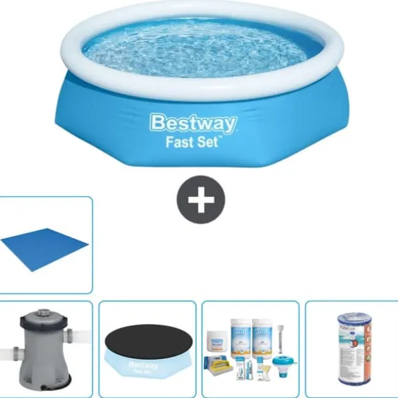 Bestway Round Oppustelig Fast Set Swimming Pool - 244 x 61 cm - Blå - Inklusive Tilbehør CB11