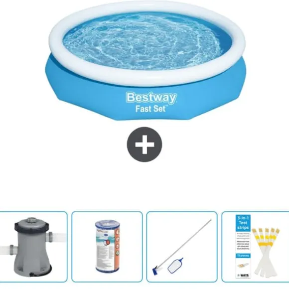 Bestway Round Oppustelig Fast Set Swimming Pool - 305 x 66 cm - Blå - Inklusive Tilbehør CB58