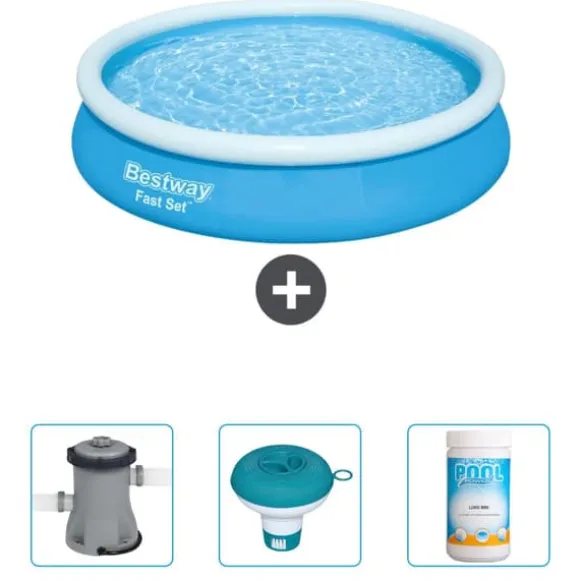 Bestway Round Oppustelig Fast Set Swimming Pool - 366 x 76 cm - Blå - Inkluderet tilbehør CB41