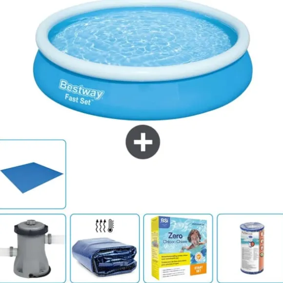 Bestway Round Oppustelig Fast Set Swimming Pool - 366 x 76 cm - Blå - Inklusive Tilbehør CB16