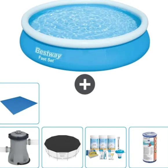 Bestway Round Oppustelig Fast Set Swimming Pool - 366 x 76 cm - Blå - Inklusive Tilbehør CB11