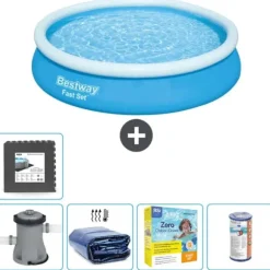 Bestway Round Oppustelig Fast Set Swimming Pool - 366 x 76 cm - Blå - Inklusive Tilbehør CB18