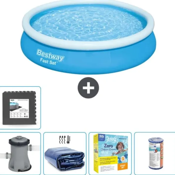 Bestway Round Oppustelig Fast Set Swimming Pool - 366 x 76 cm - Blå - Inklusive Tilbehør CB18