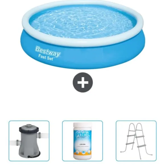 Bestway Round Oppustelig Fast Set Swimming Pool - 366 x 76 cm - Blå - Inkluderet tilbehør CB48