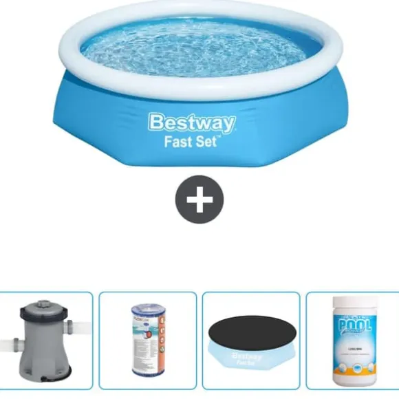 Bestway Round Oppustelig Fast Set Swimming Pool - 244 x 61 cm - Blå - Inklusive Tilbehør CB51