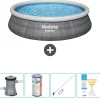 Bestway Round Oppustelig Fast Set Swimming Pool - Rattan Print - 457 x 84 cm - Inklusive Tilbehør CB58
