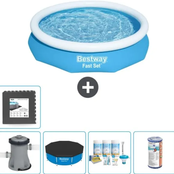 Bestway Round Oppustelig Fast Set Swimming Pool - 305 x 66 cm - Blå - Inklusive Tilbehør CB13