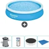 Bestway Round Oppustelig Fast Set Swimming Pool - 366 x 76 cm - Blå - Inklusive Tilbehør CB52