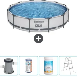 Bestway Round Steel Pro MAX swimmingpool - 366 x 76 cm - Grå - Inklusive Tilbehør CB60