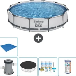 Bestway Round Steel Pro MAX swimmingpool - 366 x 76 cm - Grå - Inklusive Tilbehør CB11
