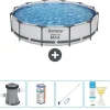 Bestway Round Steel Pro MAX swimmingpool - 366 x 76 cm - Grå - Inklusive Tilbehør CB58