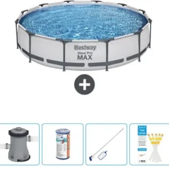 Bestway Round Steel Pro MAX swimmingpool - 366 x 76 cm - Grå - Inklusive Tilbehør CB58