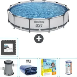 Bestway Round Steel Pro MAX swimmingpool - 366 x 76 cm - Grå - Inklusive Tilbehør CB18