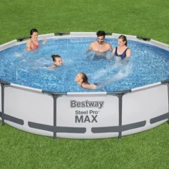 Bestway Round Steel Pro MAX swimmingpool - 366 x 76 cm - Grå - Inklusive Tilbehør CB18