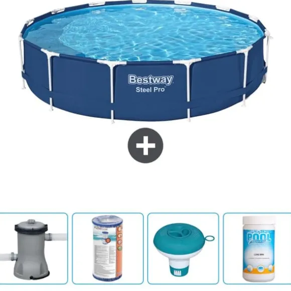 Bestway Round Steel Pro Swimming Pool - 396 x 84 cm - Blå - Inklusive Tilbehør CB53