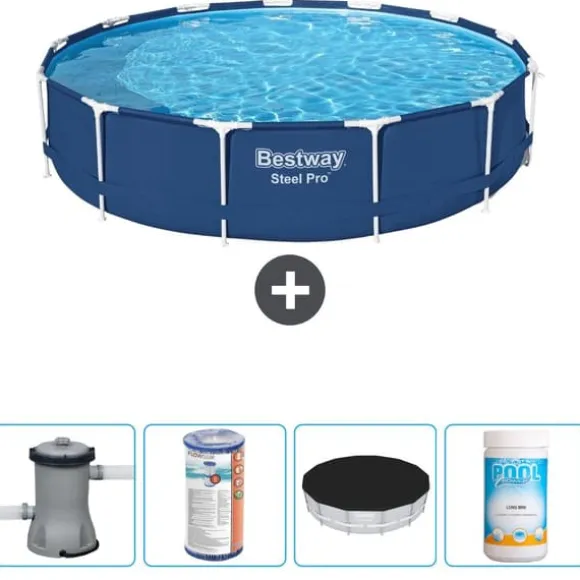 Bestway Round Steel Pro Swimming Pool - 396 x 84 cm - Blå - Inklusive Tilbehør CB51