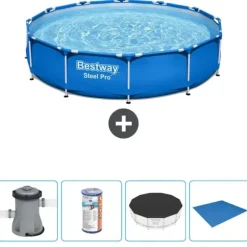 Bestway Round Steel Pro Swimming Pool - 366 x 76 cm - Blå - Inklusive Tilbehør CB52