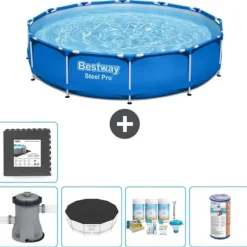 Bestway Round Steel Pro Swimming Pool - 366 x 76 cm - Blå - Inklusive Tilbehør CB13