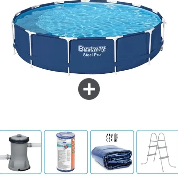 Bestway Round Steel Pro Swimming Pool - 396 x 84 cm - Blå - Inklusive Tilbehør CB59