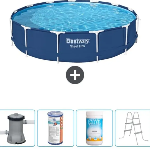 Bestway Round Steel Pro Swimming Pool - 396 x 84 cm - Blå - Inklusive Tilbehør CB60