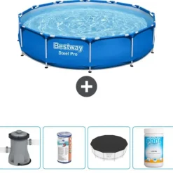 Bestway Round Steel Pro Swimming Pool - 366 x 76 cm - Blå - Inklusive Tilbehør CB51