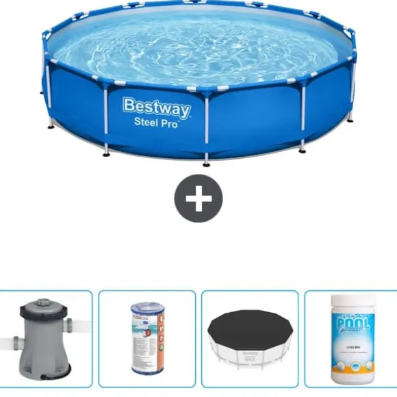Bestway Round Steel Pro Swimming Pool - 366 x 76 cm - Blå - Inklusive Tilbehør CB51
