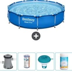 Bestway Round Steel Pro Swimming Pool - 366 x 76 cm - Blå - Inklusive Tilbehør CB53