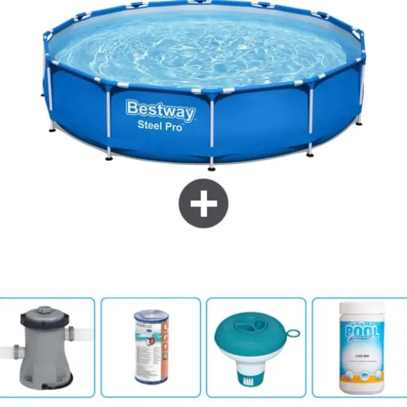 Bestway Round Steel Pro Swimming Pool - 366 x 76 cm - Blå - Inklusive Tilbehør CB53