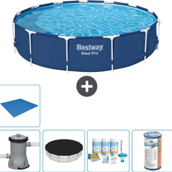 Bestway Round Steel Pro Swimming Pool - 396 x 84 cm - Blå - Inklusive Tilbehør CB11