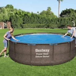 Bestway solopvarmet poolovertræk Flowclear 356 cm | Farve: Blå | Størrelse: 356 cm