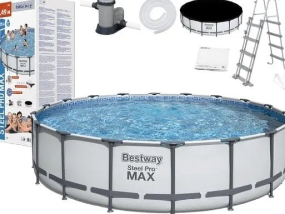 Bestway Steel Pro Max 549x122 cm Rund Overjordisk Pool Sæt med Pumpe, Stige og Dække - Arktisk Grå