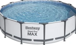 Bestway Steel Pro Max 549x122 cm Rund Overjordisk Pool Sæt med Pumpe, Stige og Dække - Arktisk Grå