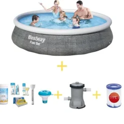 Bestway Swimming Pool - Fast Set - Paradise Flowers - 457 x 84 cm - Inklusiv WAYS vedligeholdelsespakke & filterpumpe