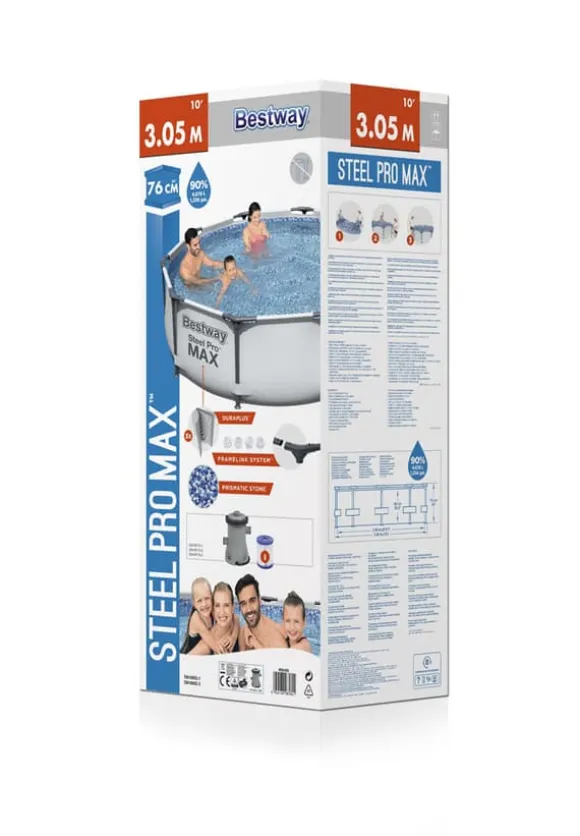 Bestway swimmingpool - Steel Pro MAX - 366 x 76 cm - Inklusiv WAYS-vedligeholdelsespakke, filterpumpe og jordklud