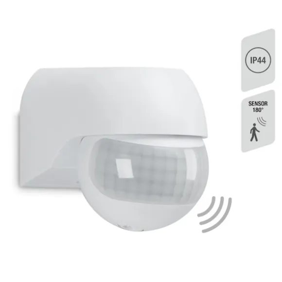 BEVÆGELSES- OG SKUMØRINGSSENSOR 180° - UDENDØRS - IP44 - HVID - SENSOR 12m