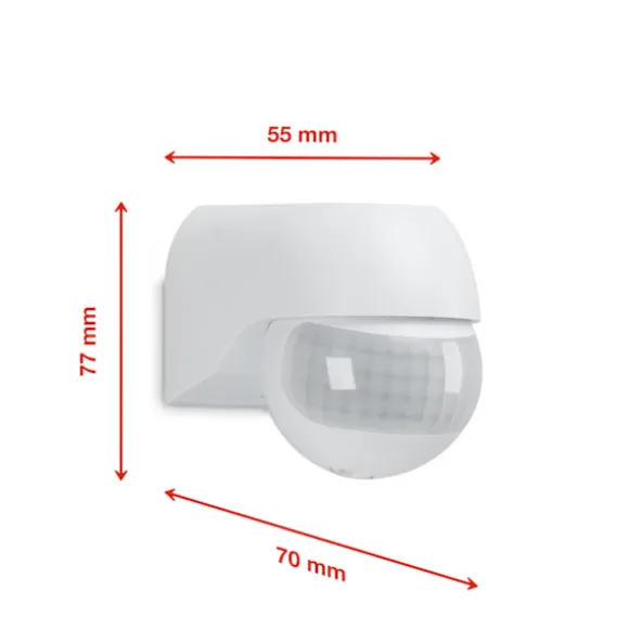 BEVÆGELSES- OG SKUMØRINGSSENSOR 180° - UDENDØRS - IP44 - HVID - SENSOR 12m