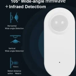 Bevægelsessensor, Zigbee 3.0, Trådløs rækkevidde 45m, Dimensioner 42mm x 31mm x 70mm, Driftstemperatur -10°C til 45°C, Følsomhedsafstand 5m