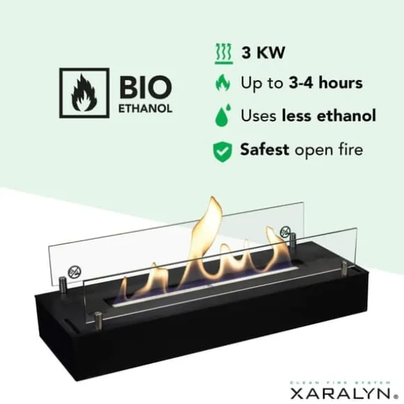 Bio-ethanol brænder L (5820B) - Sort - Bio-ethanol indbygningsovn med patenteret keramisk sten - 3 KW varme